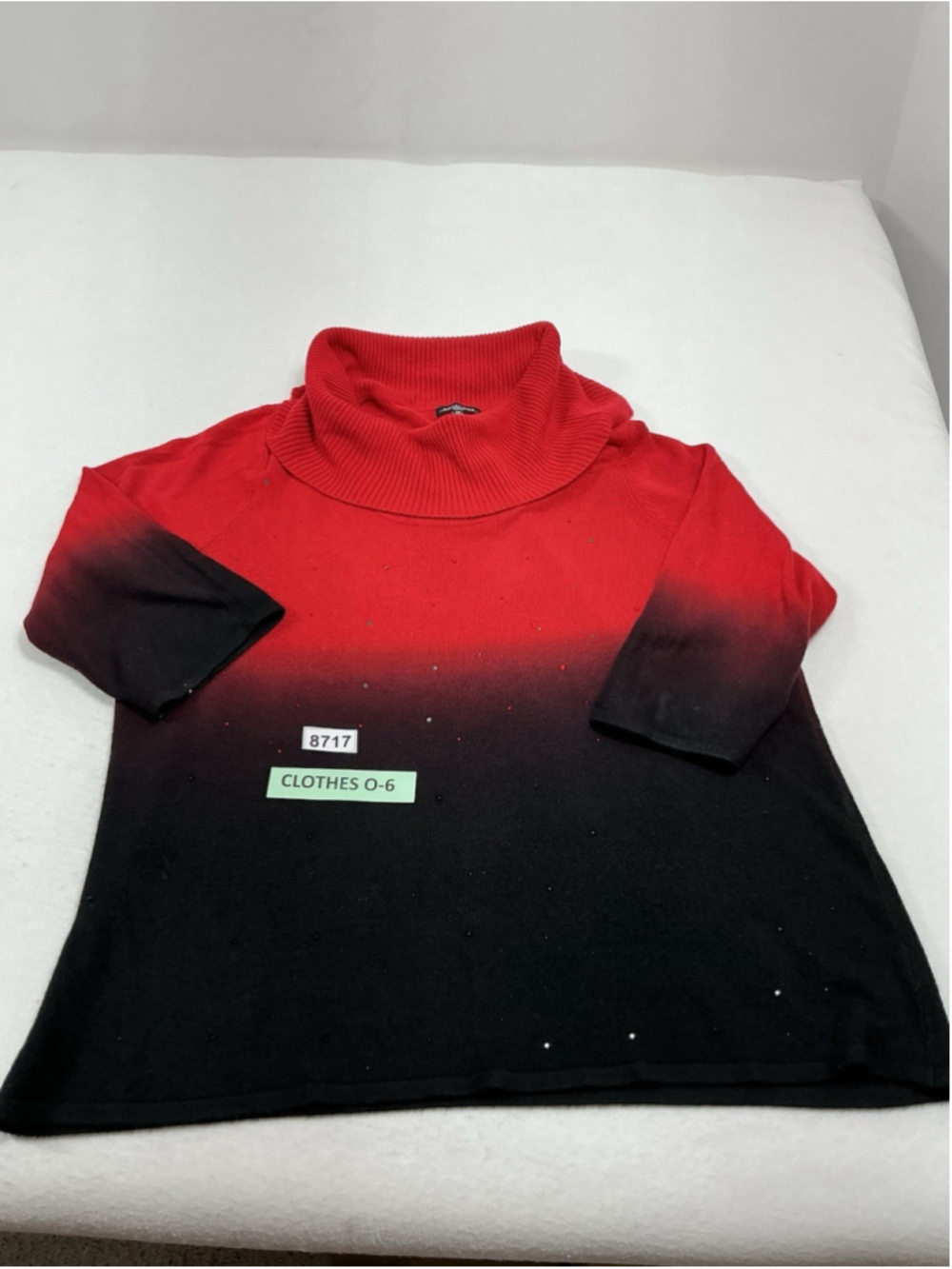 Womans Excellent Notations 3/4 Sleeve Pullover Sweater 2X Red Black Studs